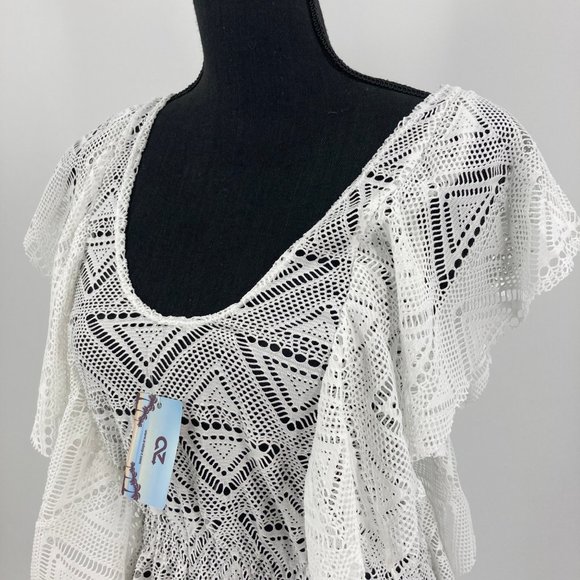 Crochet Swimsuit Cover Up Beach Dress White S/M - Picture 2 of 5